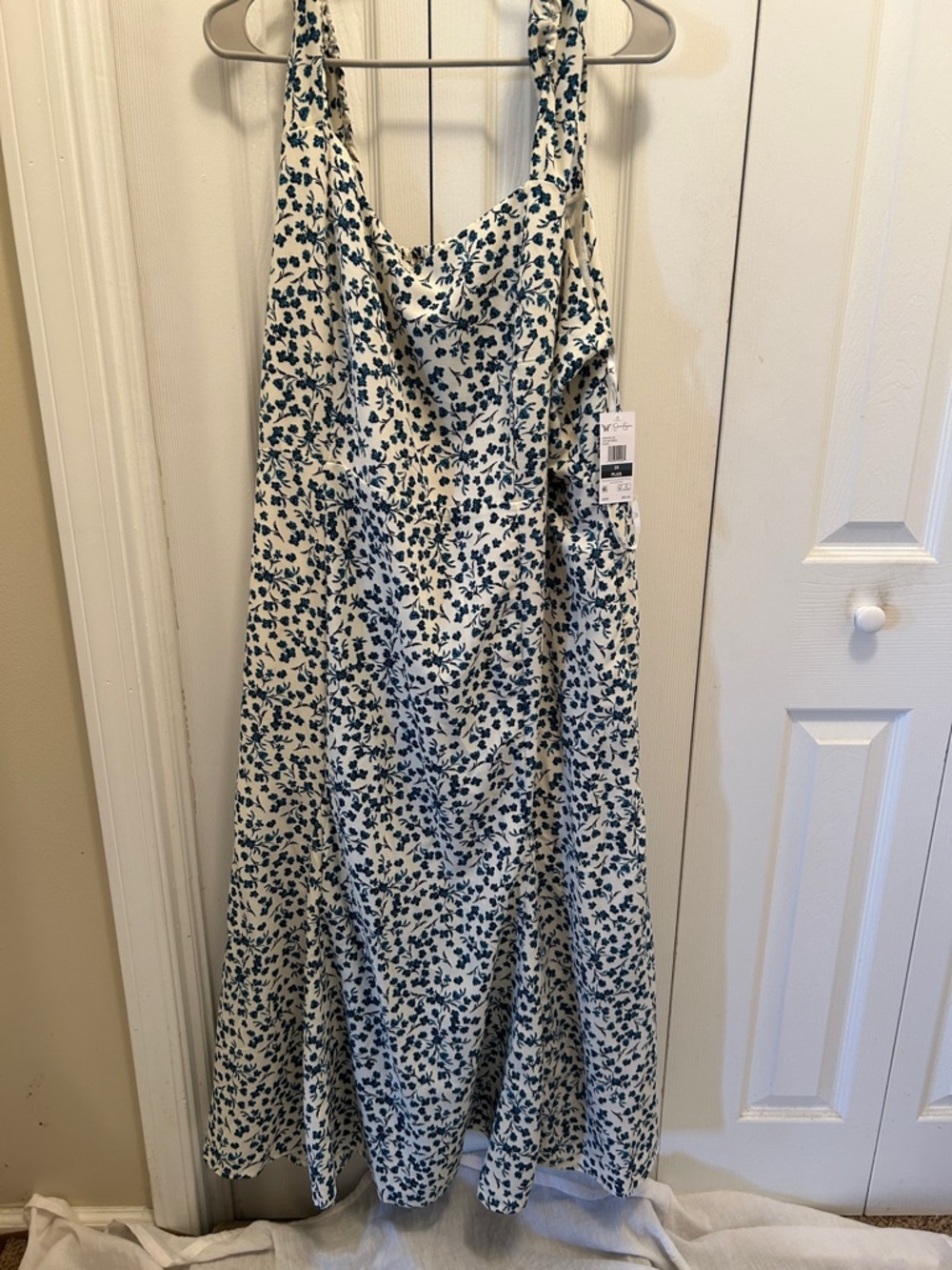 Jessica Simpson Cream Maxi Dress with Blue Floral Print